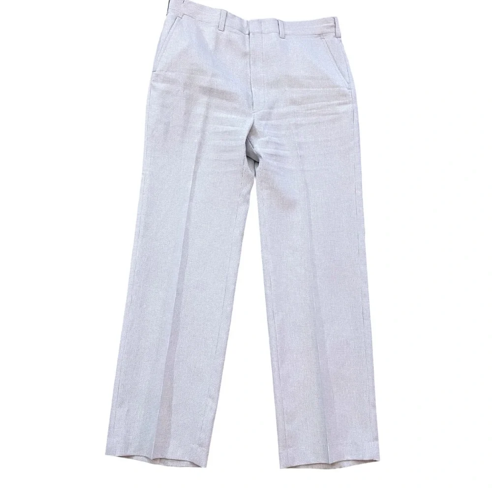 Vintage 70s Haggar Slacks Pleated Front Micro Check Baby Blue White 34x32